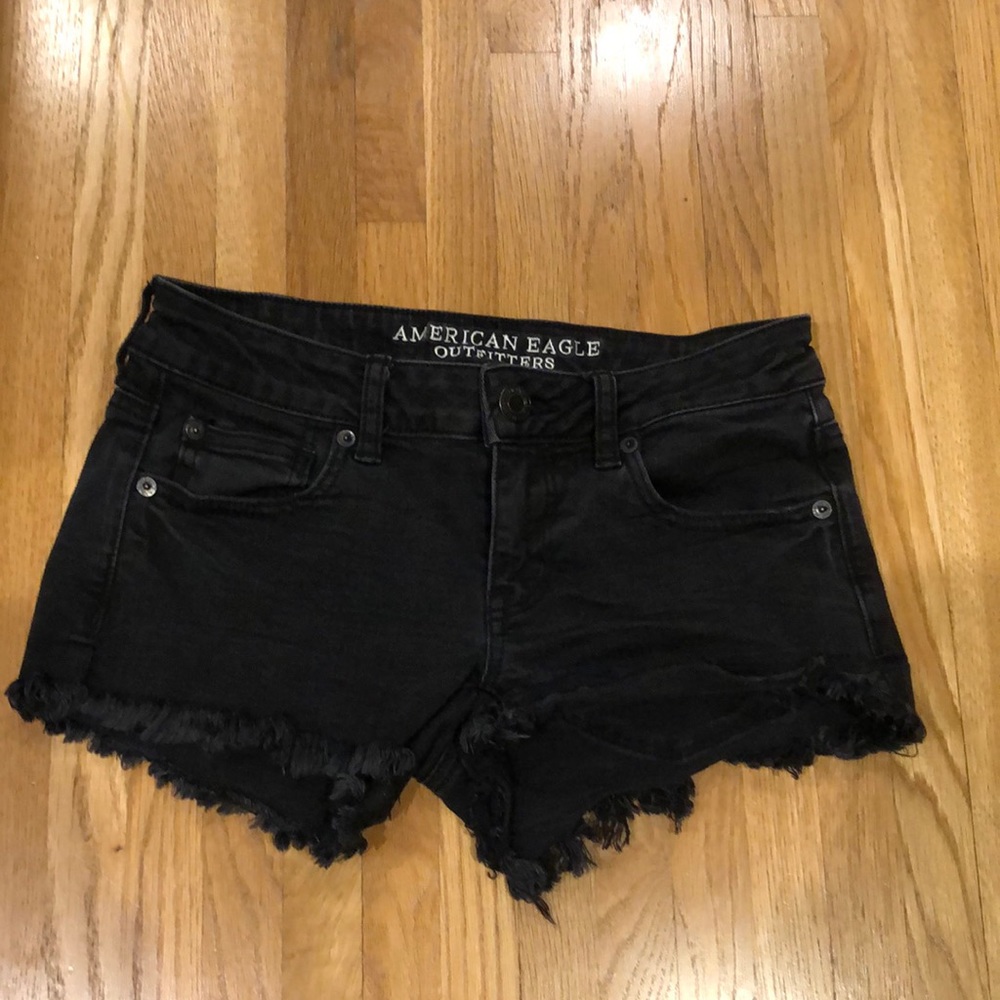 American Eagle black denim shorts - super low shortie - size 4